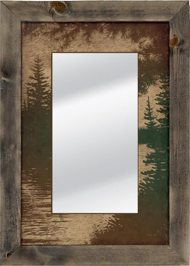 CampFitters's tweet photo. Lake Scene on Birch Bark Mirror - A striking mirror printed with fade-resistant inks and framed with 2¼" rustic barnwood moulding. 18" x 26". Ready to hang.  Designed, printed and assembled in the USA. Shop https://t.co/zRti5eXIIX > Cabin Decor > Rustic Accents > Mirrors. https://t.co/V01mLbQKpB