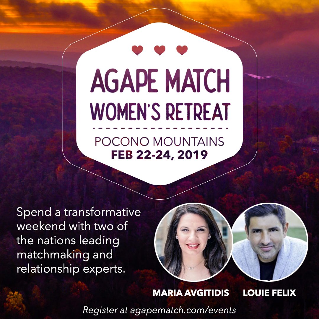 Join two of the nation’s top dating and relationship experts, Maria Avgitidis and Louie Felix, for a transformative single woman's retreat weekend set in the Pocono Mountains. agapematch.com/event/agape-ma… RT