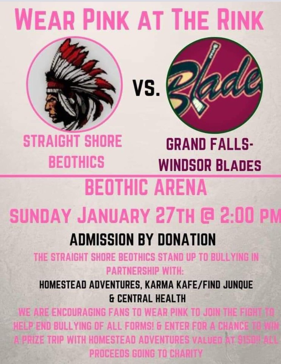 SSBeothics's tweet image. (4) Your Straight Shore Beothics will be supporting pink jerseys of their own with pride as we play the GFW Blades in the final regular season home game of the season! There will be tons of games, prize draws, and information presented by our partners.