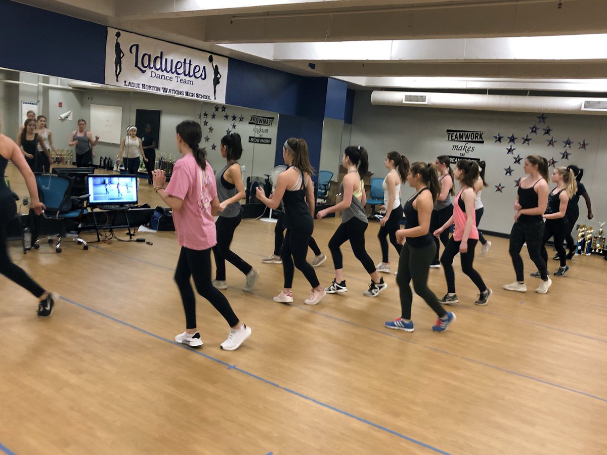 Laduettes's tweet photo. Our dance coach introduced us to @SharnaBurgess jive cardio workout this morning! So fun and it worked us hard!!! We will be doing this all the way up until NATIONALS which is next month!
#sharnaburgess
#LadueHighSchool
#TheWorkIsWorthIt https://t.co/UN7ey5sxtt