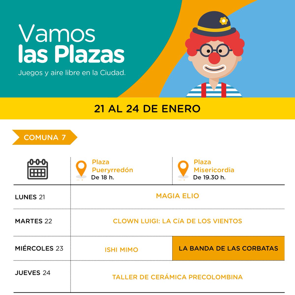 GuillermoPenia's tweet photo. Agendate las actividades de esta semana en #VamosLasPlazas ✍
🕢De lunes a jueves a las 18 hs. en Plaza Pueyrredón
🕡 De lunes a jueves a las 19:30 hs. en Plaza Misericordia. 
¡Vení a disfrutar en familia!👩‍👩‍👧‍👦
ENTRADA LIBRE Y GRATUITA.
 *Se suspende por 🌧 https://t.co/YTUftc1Tbd