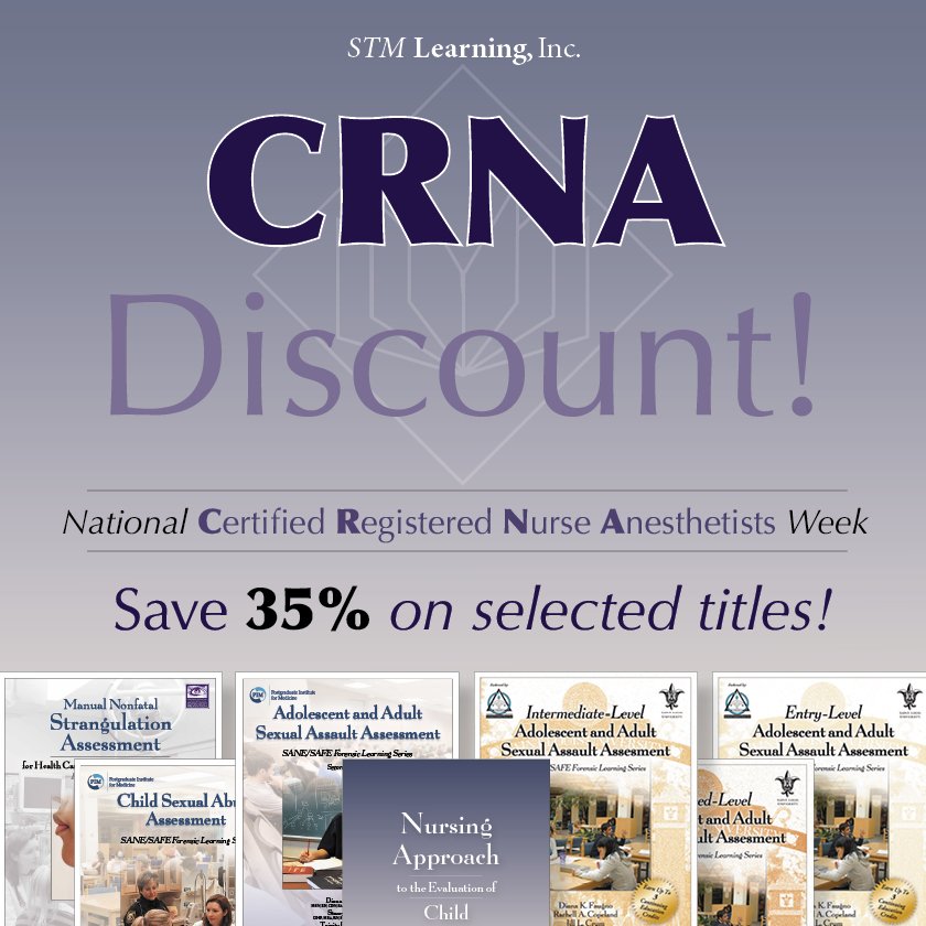 stmlearning's tweet image. It's national Certified Registered Nurse Anesthetists week!
Visit our website- stmlearning.com -and get 35% off select titles while it lasts!
#stmlearning #childmaltreatmentprevention #nurseanesthetists #referencebooks #medicalreferencebooks #nursingbooks #booksfornurses