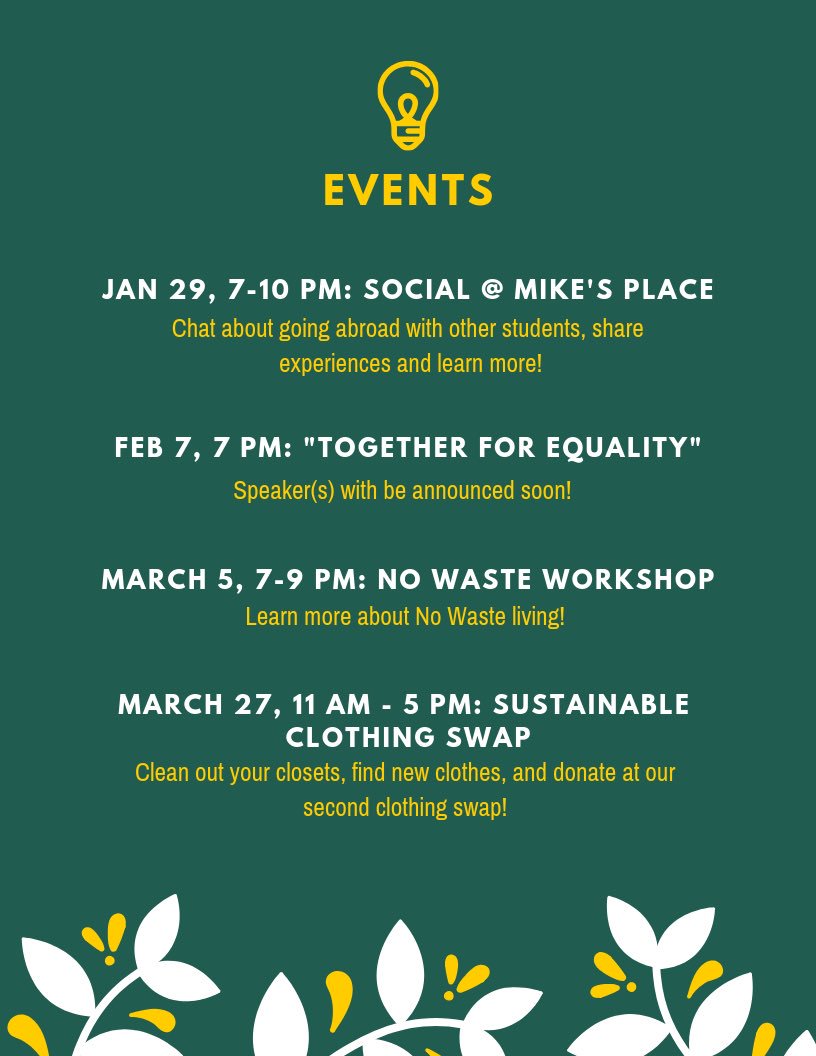 We are so excited to announce our upcoming events for 2019! We are focusing on sustainability and travelling abroad! Follow us on Facebook and Twitter, and sign up on CUSA Hub to receive email updates! CU Soon! 🌱🌏✈️ #insightatcu #Insight@CU #sustainability #genderanddevelopment