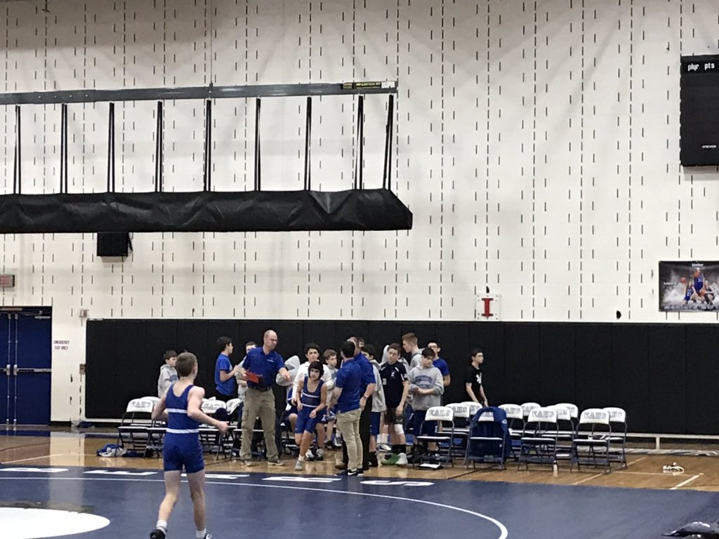 DrNateFrank's tweet photo. @EtownAreaMS JH Wrestling fighting hard against a strong Southwestern team. Proud of the progress these boys and Coach Thomas have made. Less forfeits and stronger matches than in the past. #KeepGrowingStronger https://t.co/U05LAgXuYu