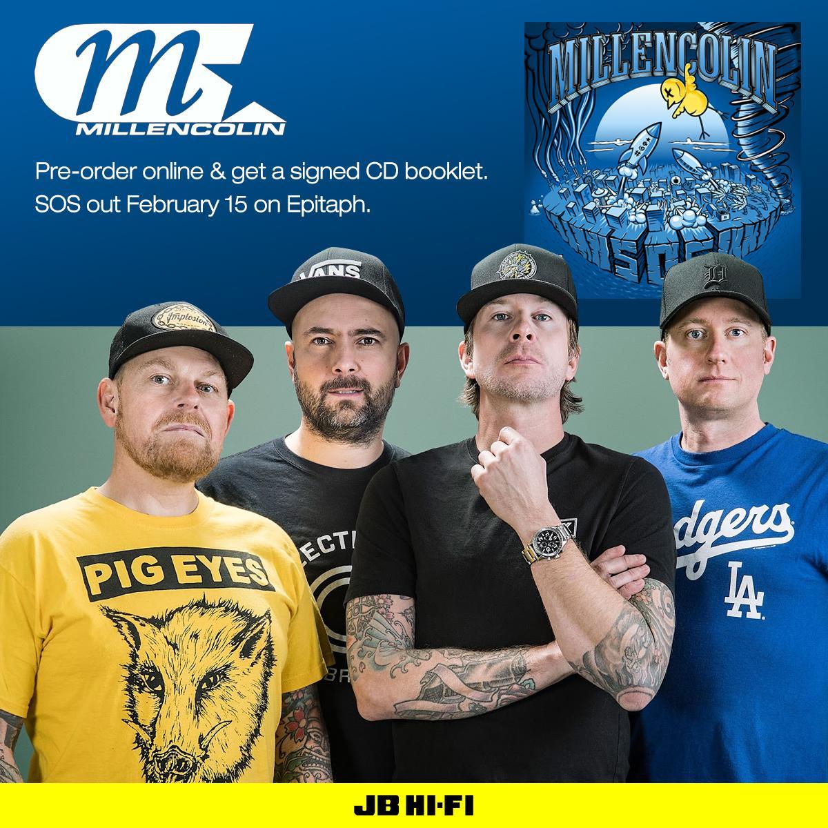 JBHiFi's tweet photo. Seminal Swedish skate-punk band Millencolin are releasing their ninth studio album SOS on Feb 15 - the first album in over four years!

Pre-order SOS online and get a CD booklet signed by the members of the band: https://t.co/Z1C7BIJDE0 https://t.co/XOhpmfOMX6