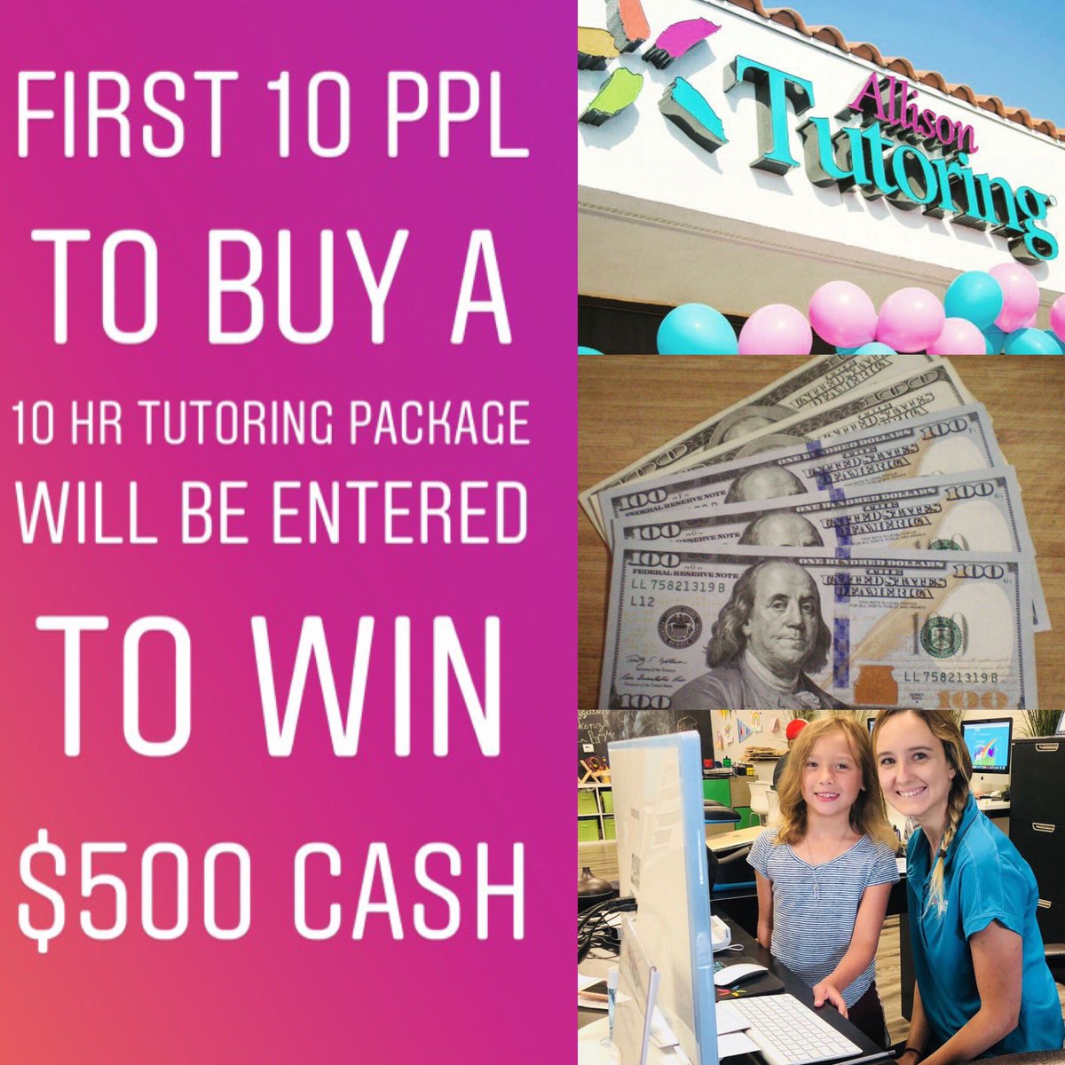 AllisonTutoring's tweet photo. First 10 people to purchase a 10-hour private tutoring package will automatically be entered to win this money.SOMEONE WILL TAKE HOME $500 💰 GuaRaNTeeD💰new or returning clients 562-822-6488  #allisontutoring #privatetutoring #tutoring #raffle #cashprize #smallbusiness #lakewood https://t.co/UZTF41EZ8L