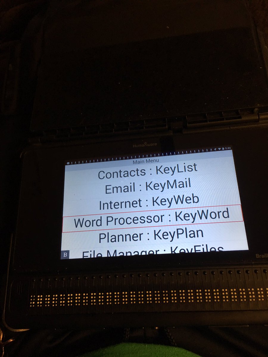 Sidney90647532's tweet photo. Tried to get a good view of this from it sitting on my lap. #braillenotetouch #tabletfortheblind #Humanware https://t.co/PqE3XSzs9R