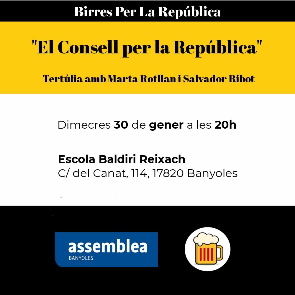 El proper dimecres 30 de gener, amb la Marta Rutllan, a les 20h, anirem a Banyoles a perpetrar la tertúlia #ConsellperlaRepública 
Us esperem
RT.