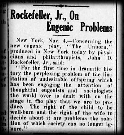 'Rockefeller Jr., On Eugenic Problem'Salem Daily Capital Journal, Thursday, November 4, 1915 https://www.shiftfrequency.com/aaron-dykes-melissa-melton-a-century-ago-rockefellers-funded-eugenics-initiative-to-sterilize-15-million-americans/ #QAnon  #Rockefeller  #Eugenics  @potus