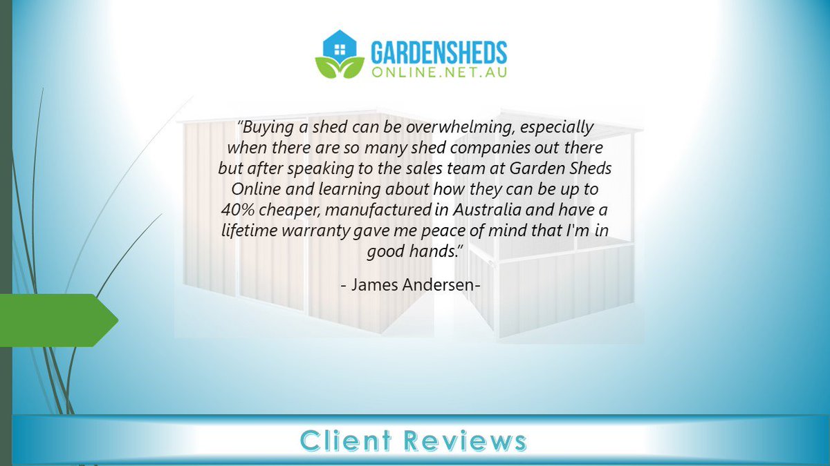 OnlineSheds's tweet photo. Find out what James Andersen, one of our happy customer says about our products.

https://t.co/eMQqZZobnD

#gardensheds #shedsonline #bestsheds #gardening #storagesheds https://t.co/DcjIPSDhxM