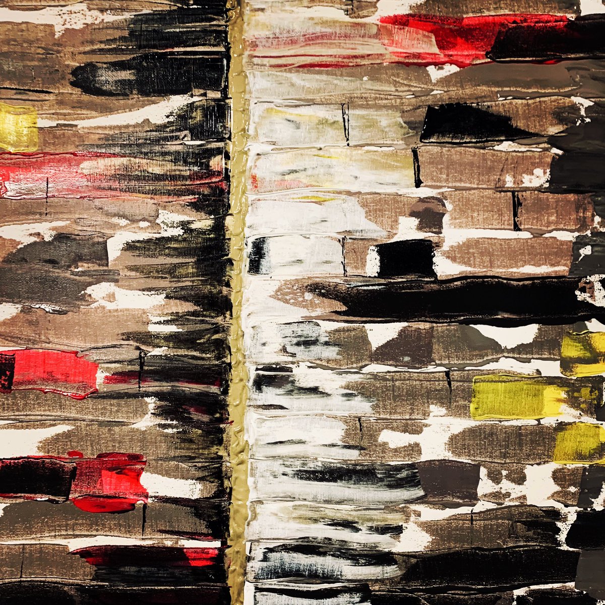 dmbrownart's tweet photo. Down on the corner #neoegalitarianism #acrylic #acrylicpainting #darkart #dark #goldcorner #bricks #popart #abstract #abstractpainting #moldingpaste #canvas #mixedmedia #love https://t.co/ldOf6fs466