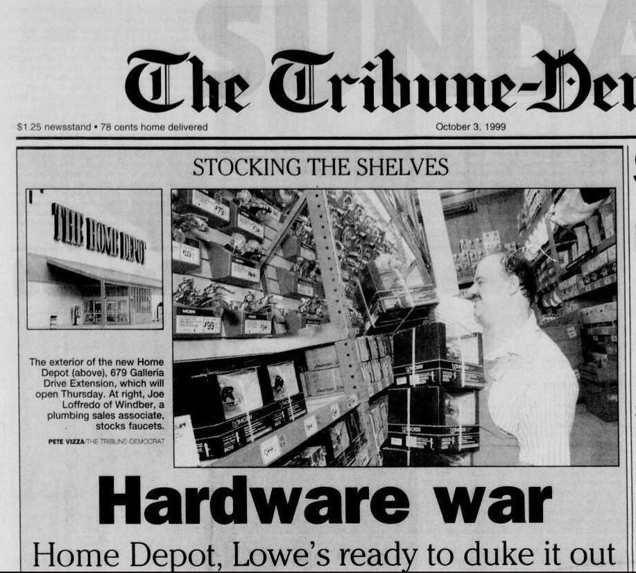 JustinS15904's tweet photo. The Johnstown Home Depot lost a great leader and friend last week.  Joe Loffredo opened our store and we found this great newspaper article from when our store opened 19 years ago.  He will be missed and we will never forgot you. Rest easy Joe. #SteelCitySquad @Nicole_thd4128 https://t.co/mGdm5kTBgD