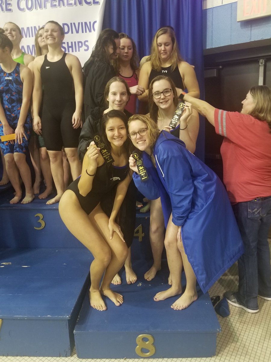 HotDogSwim's tweet photo. Congratulations to Karely Santos, Raelyn Mitchell, Hailey Campbell, and Jocelyn Marcum for placing 8th on the 400 yard freestyle relay! https://t.co/lrhMxU6JYn