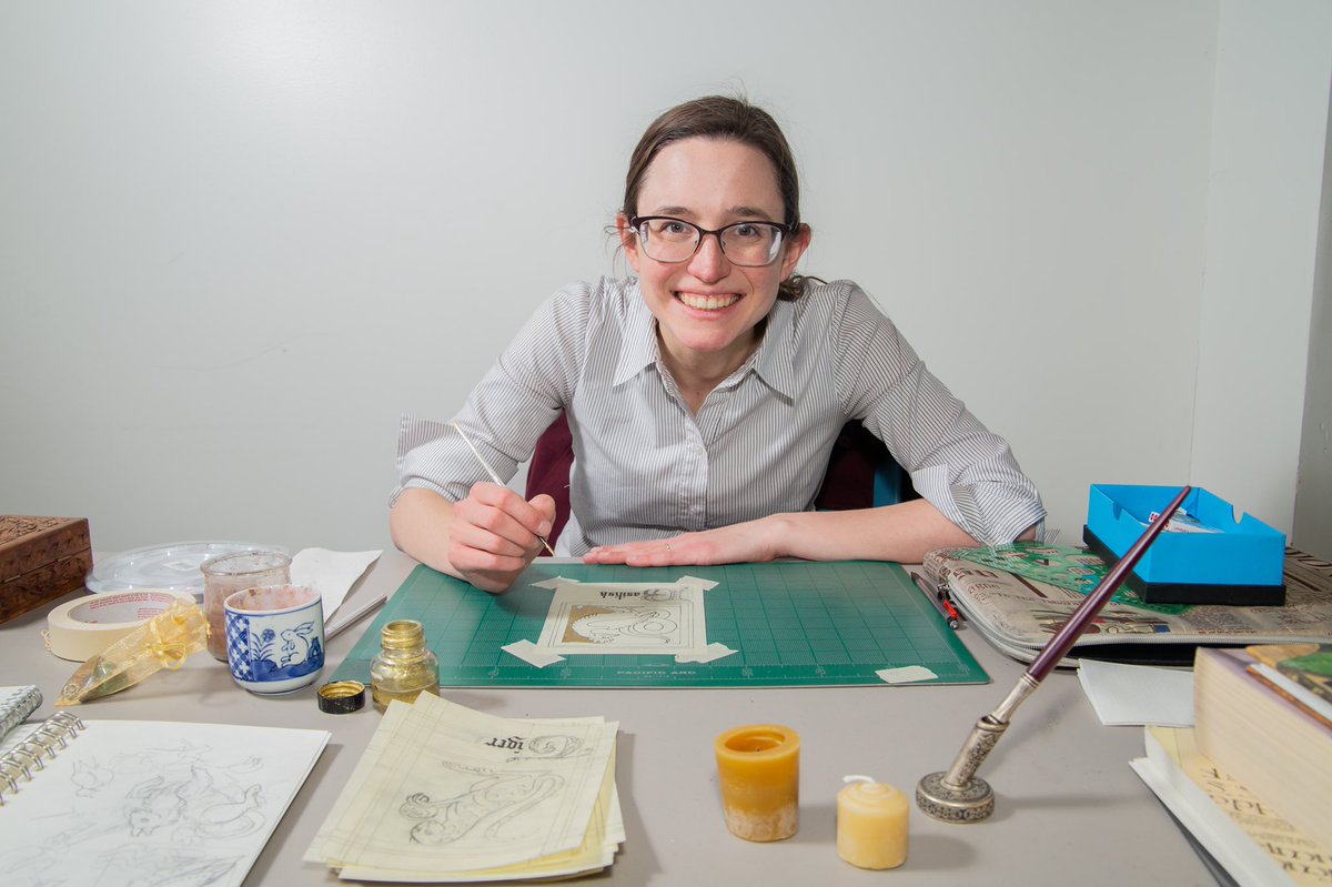 libbykamrowski's tweet image. #Artist Hannah Charlton is the Creator in Residence at the North #SpokaneLibrary during January. While in residence, Charlton &apos;s medieval-style art will be on an alphabet-based bestiary series in addition to a 15th century feminism text. Libby Kamrowski/ THE SPOKESMAN-REVIEW