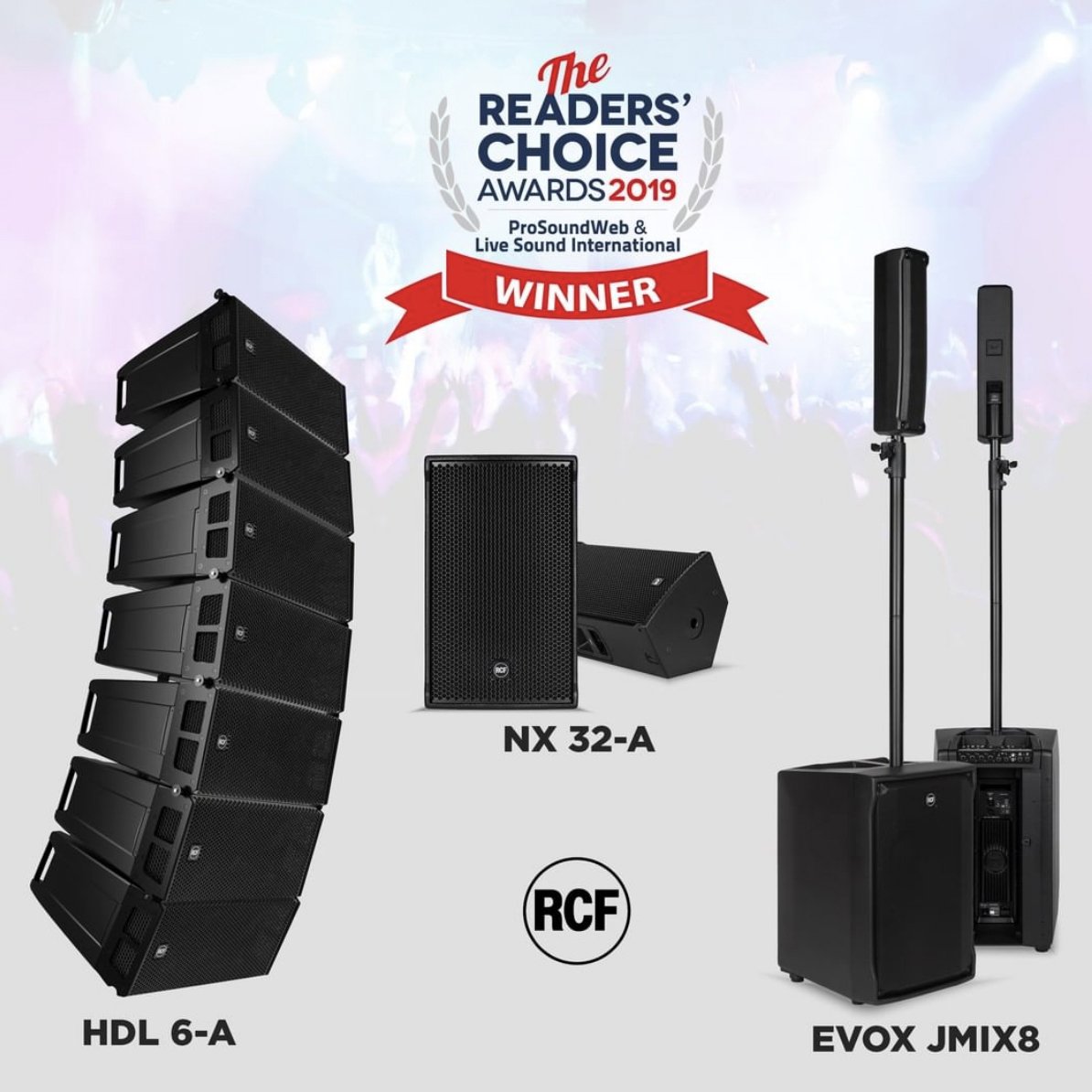 RCFUSA's tweet photo. Three Time Winners! #NAMM2019 #hdl6a #nx32a #evoxjmix8 #rcfaudio #since1949 #ProfessionalAudio #audioengineer #audio #recording #production #music #prosoundweb #wecareaboutyoursound #experiencercf https://t.co/CrAO6pjm02