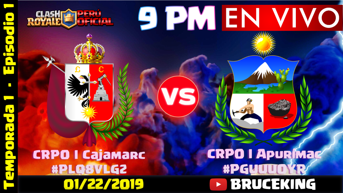 🏆 CRPO COPA NACIONAL #1
📆 Hoy, Martes 01/22/19 🕧 9PM🇵🇪 
⚔️ CRPO l Cajamarc 🆚 CRPO l Apurímac 
🗒️ Temporada 1 - Episodio 1
🎥 Youtube: Activa la campanita para que te avise 😎 youtube.com/c/BRUCEKING