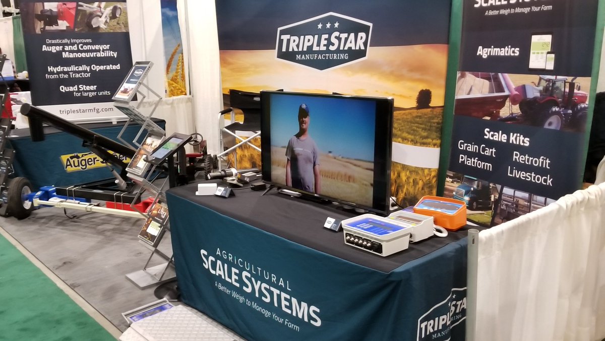 All set up and ready to go in exhibition hall/city center. Come see how easy it is to make your auger-steer and your grain cart into a measuring management tool. Or just come talk about anything farming.