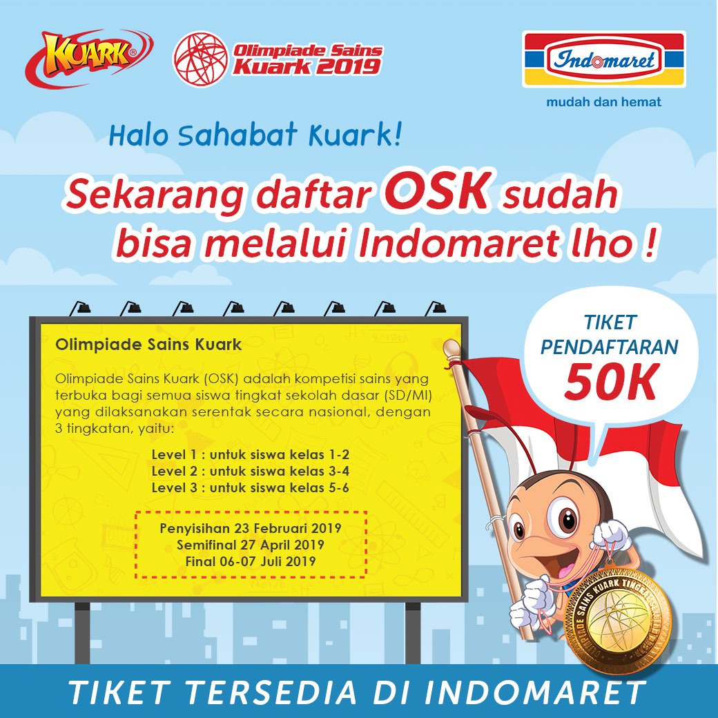 Indomaret Pa Twitter Sekarang Daftar Olimpiade Sains Kuark Sudah Bisa Melalui Indomaret Lho Yuk Buruan Beli Tiket Pendaftarannya Itiket Indomaret Https T Co Qnauoyq2zm