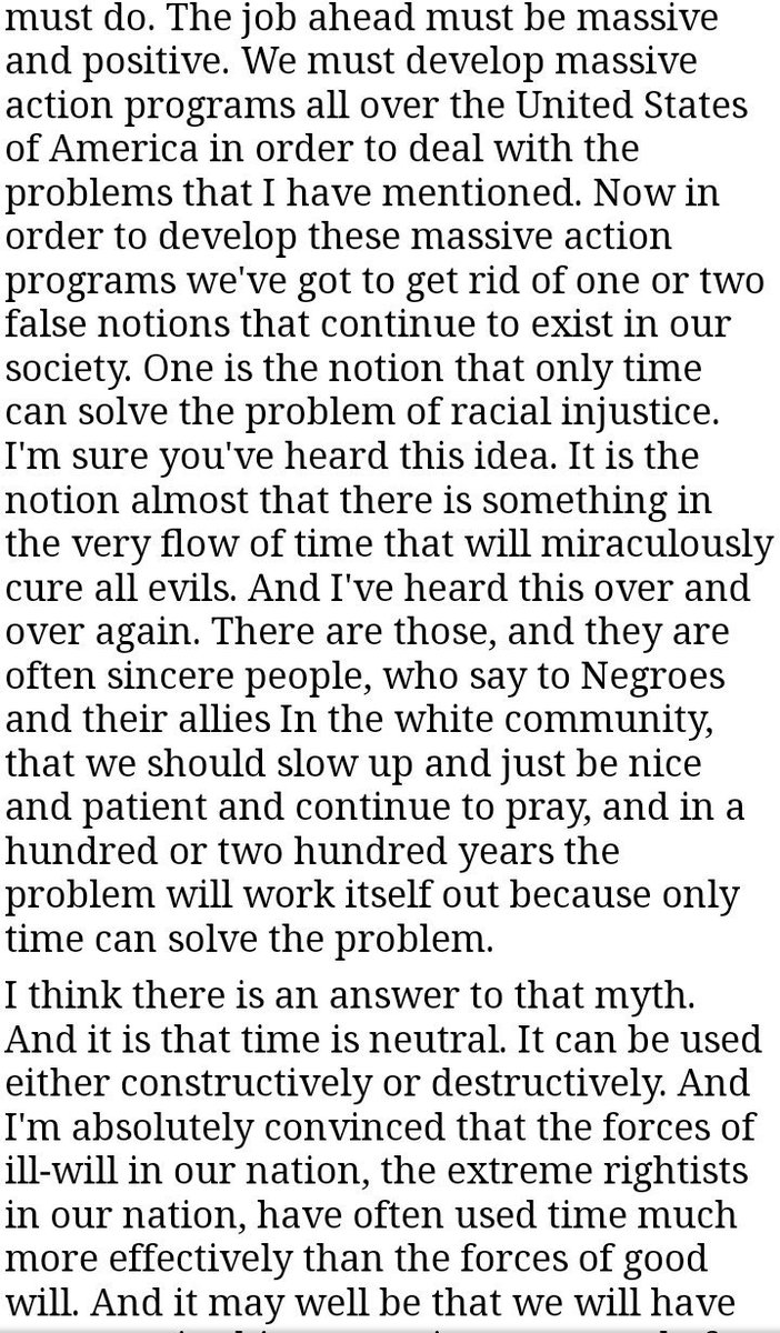 To refer again to  #MLK's speech, "The Other America", White folks of all sociopolitical beliefs bear responsibility for what is and will be of America and its oft-encouraged insufficiently checked anti-Black racism. So much of it lies in the myths Whites tell themselves: