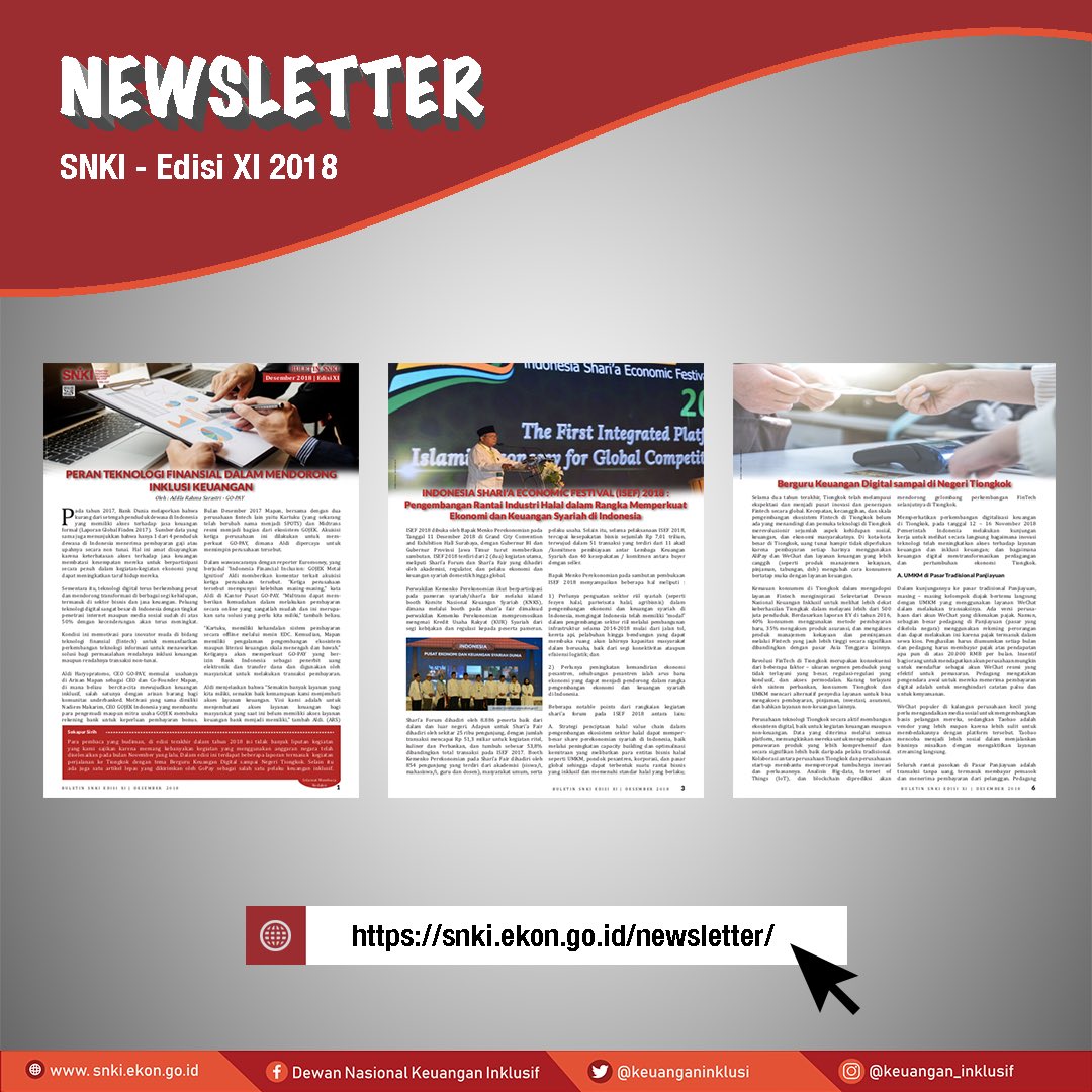 DNKI_'s tweet photo. Sahabat Newsletter SNKI Edisi XI Bulan Desember 2018 Sudah Terbit • Edisi XI Desember 2018 Dapat dilihat dilink brikut: • 
https://t.co/Cm3dCvY4iw
• Selamat Membaca Semoga Pengetahuan Kita Bertambah • #keuanganinklusif #untukekonomiindonesia #newsletter #update #snki https://t.co/qJEGn2eKn9