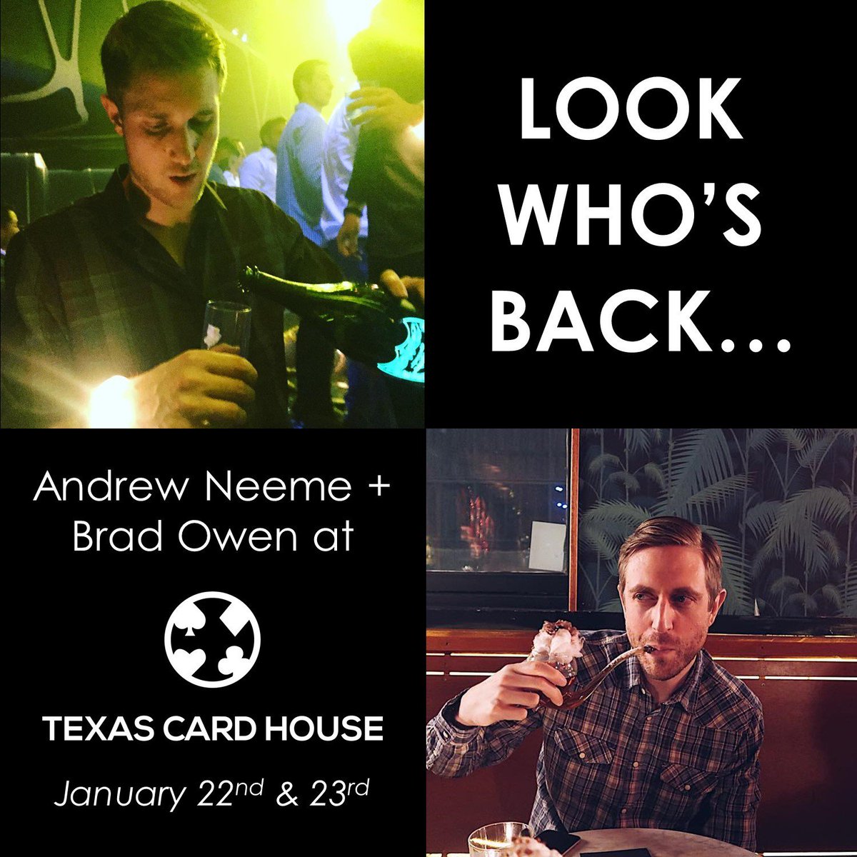 @andrewneeme + @TheBradOwen TUESDAY at @texascardhouse for a 5/5 Meet Up Game starting at 6p! Last time they were here we had 6+ tables of 5/5 going all night long!
https://tch.cards/55mug
#poker #austin #texas #texasholdem #pokertournament
