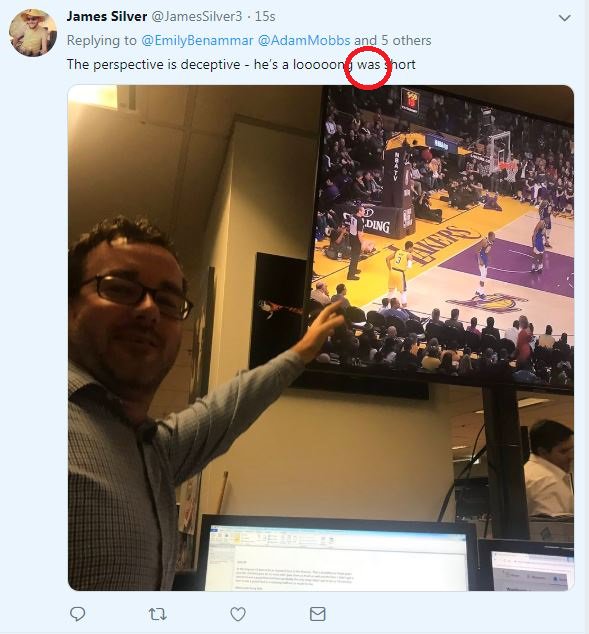 AdamMobbs's tweet photo. @JamesSilver3 @EmilyBenammar @JamiePandaram @StephenCurry30 @kd35warriors @timmorrissey @SydneyEditor Note the embarrassing typo in this first, deleted tweet. #grammared #wassup https://t.co/OEXpRcgUo7