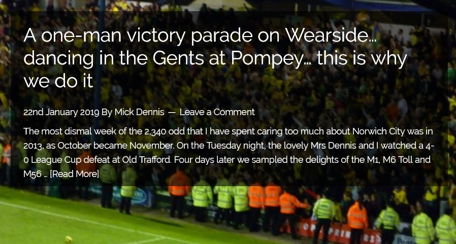 *** NEW ***

<a href="/MickDennisReal/">Mick Dennis</a> is back, with thoughts on 2340 weeks of supporting #NCFC and why exactly we all do it. Also, if IT happens, what will be different in the Prem this time around?

norwichcity.myfootballwriter.com/2019/01/22/a-o…

RTs welcome