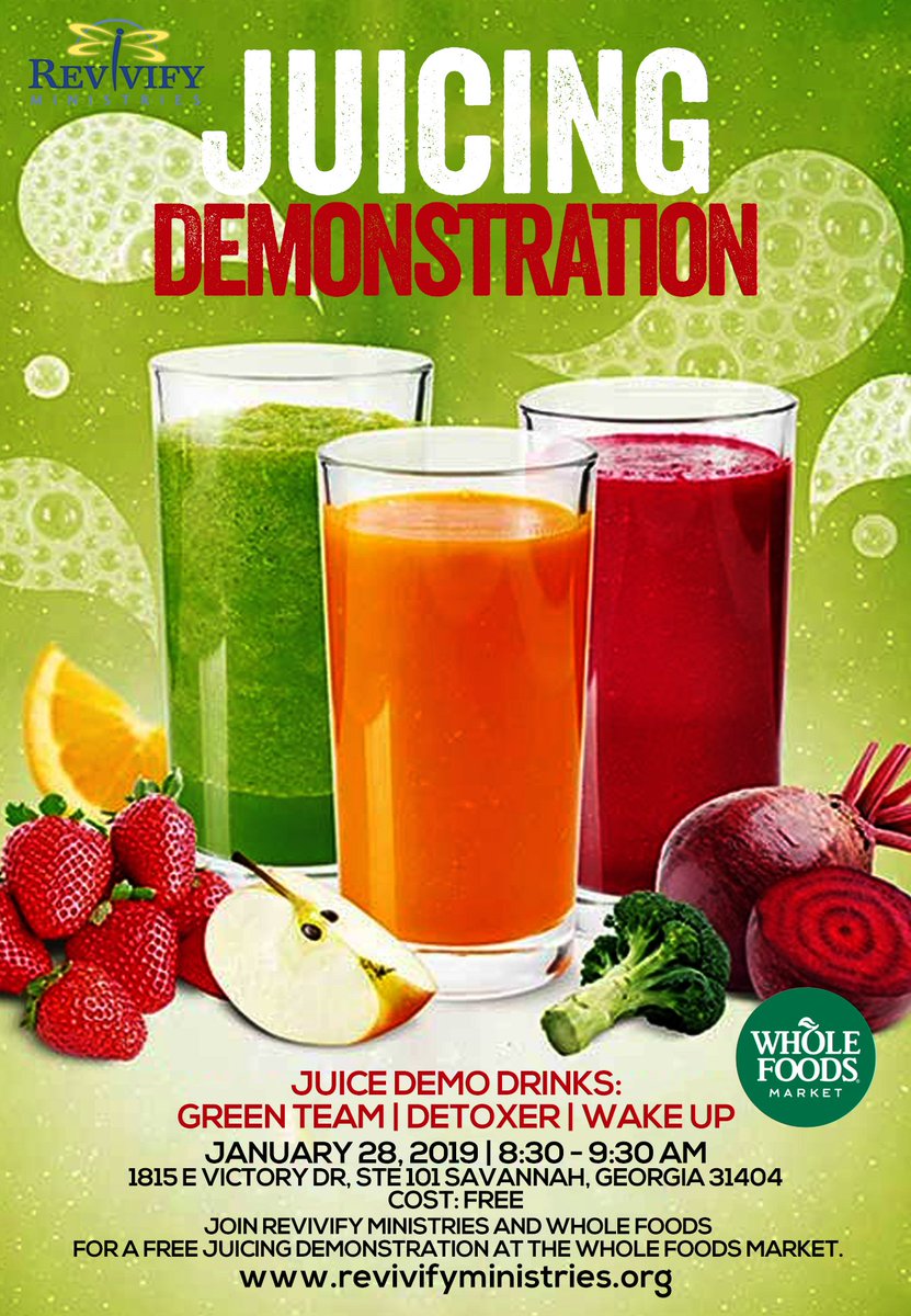 Revivify Ministries is partnering with Whole Foods Market for a juicing demonstration next week! Could not be more excited! #revivifywomen @revivifywomen #veterans #women #metoo http://www.revivifyministries.org https://www.eventbrite.com/e/juicing-demonstration-tickets-55191668767 …