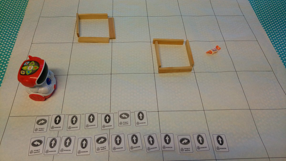 S_Bella74's tweet image. Quel est le parcours le plus court pour arriver au bonbon? @mathsenvie @ClementoniToys #programmation #robots #reflexion #decodage #anticipation