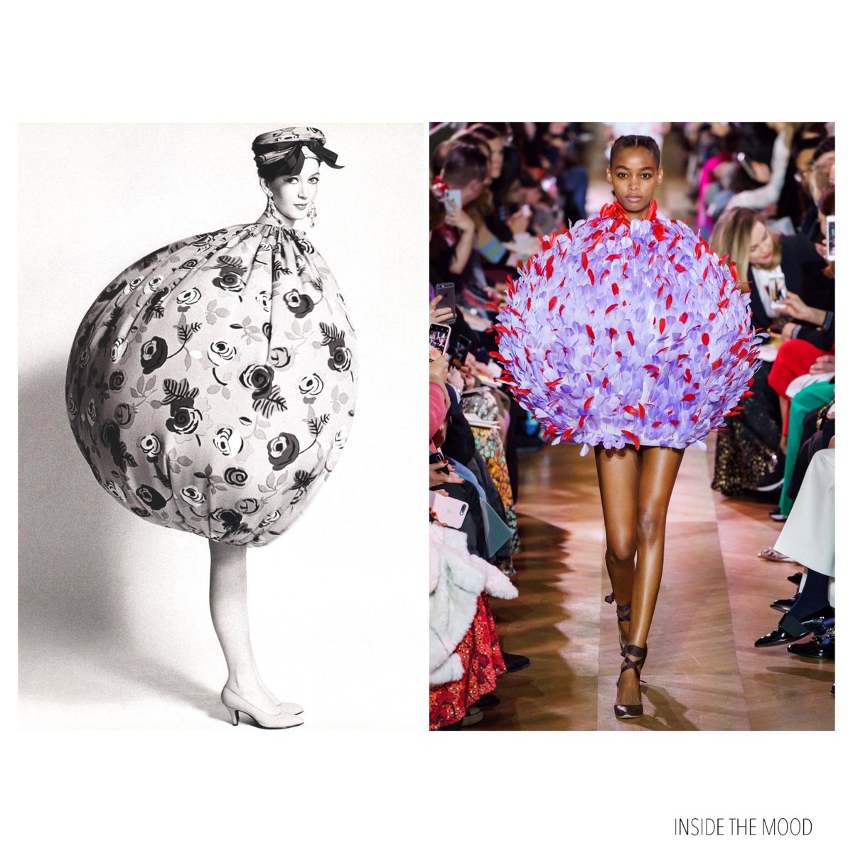 FROM FASHION: Dovima in a “Bubble dress” by  Traina-Norell and photographed by Richard Alvedon, 1957 || Schiaparelli, Spring 2019 Couture #dovima #bubbledress #trainanorell #richardavedon #schiaparelli #bertrandguyon #fashioninspiration #inspiration #insidethemood #couture