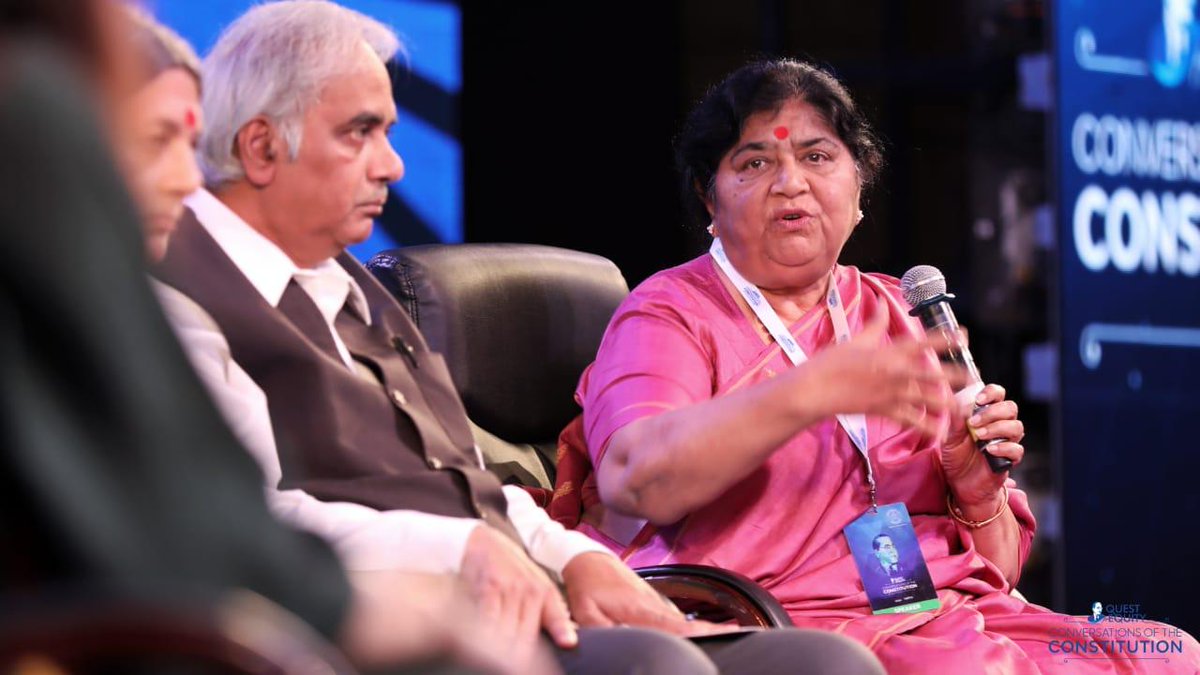 Quest4Equity's tweet photo. Prof. Mridula Mukherjee talking about the history of how the constitution was designed, debated, discussed & fashioned decades ago to avoid constitutional amendments without adequate thought or deliberation, at #CoC2019. #QuestForEquity https://t.co/lTeWirAmYa