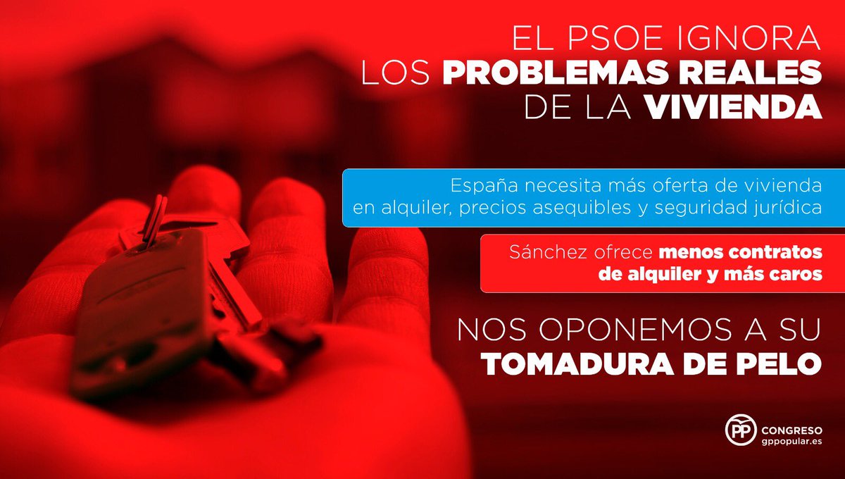 🚨El PSOE ignora los problemas reales de la #vivienda
❌ Sánchez ofrece menos contratos de alquiler y más caros
✅ España necesita más oferta de vivienda de alquiler, precios asequibles y seguridad jurídica