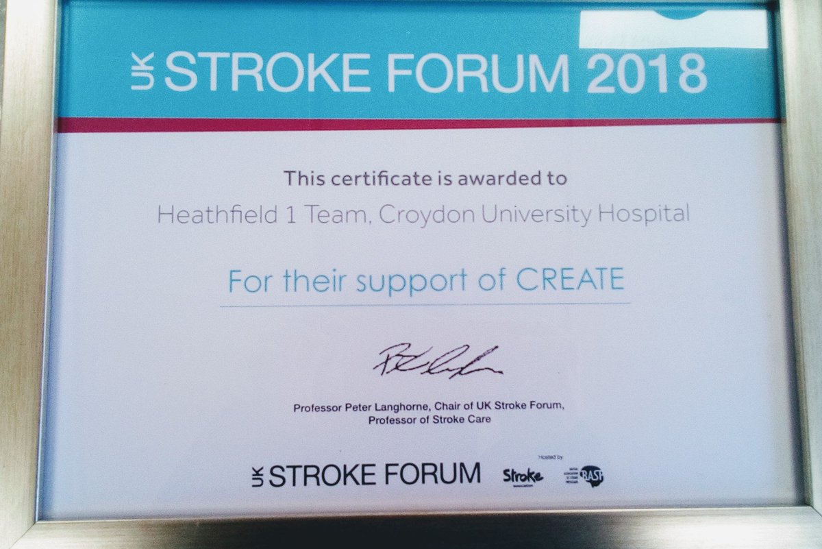 In the post today! Thanks <a href="/UKStrokeForum/">UK Stroke Forum</a>. Certificate for <a href="/croydonhealth/">Croydon Health Services NHS Trust</a>. Will soon be up on the ward. <a href="/KarenKee10/">Karen Kee</a> <a href="/StrokeOTSam/">Sam Purser 💙</a> <a href="/JonesFio/">Fiona Jones</a> <a href="/RESEARCH_KUSGUL/">CAHSCR Kingston University</a>
