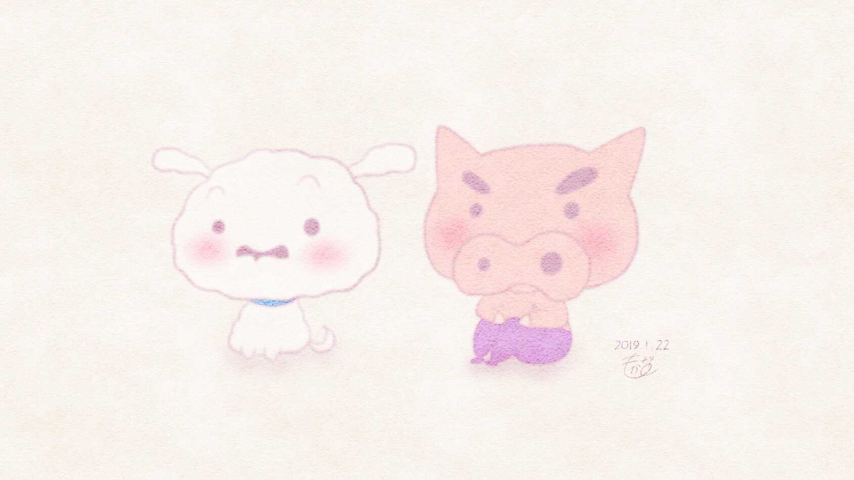 もかな 今年初のイラスト ˆoˆ やっと描けたぁぁぁ W Ww ゆるシロとゆるぶりぶりざえもん クレヨンしんちゃん T Co D6dsw4xy1f Twitter