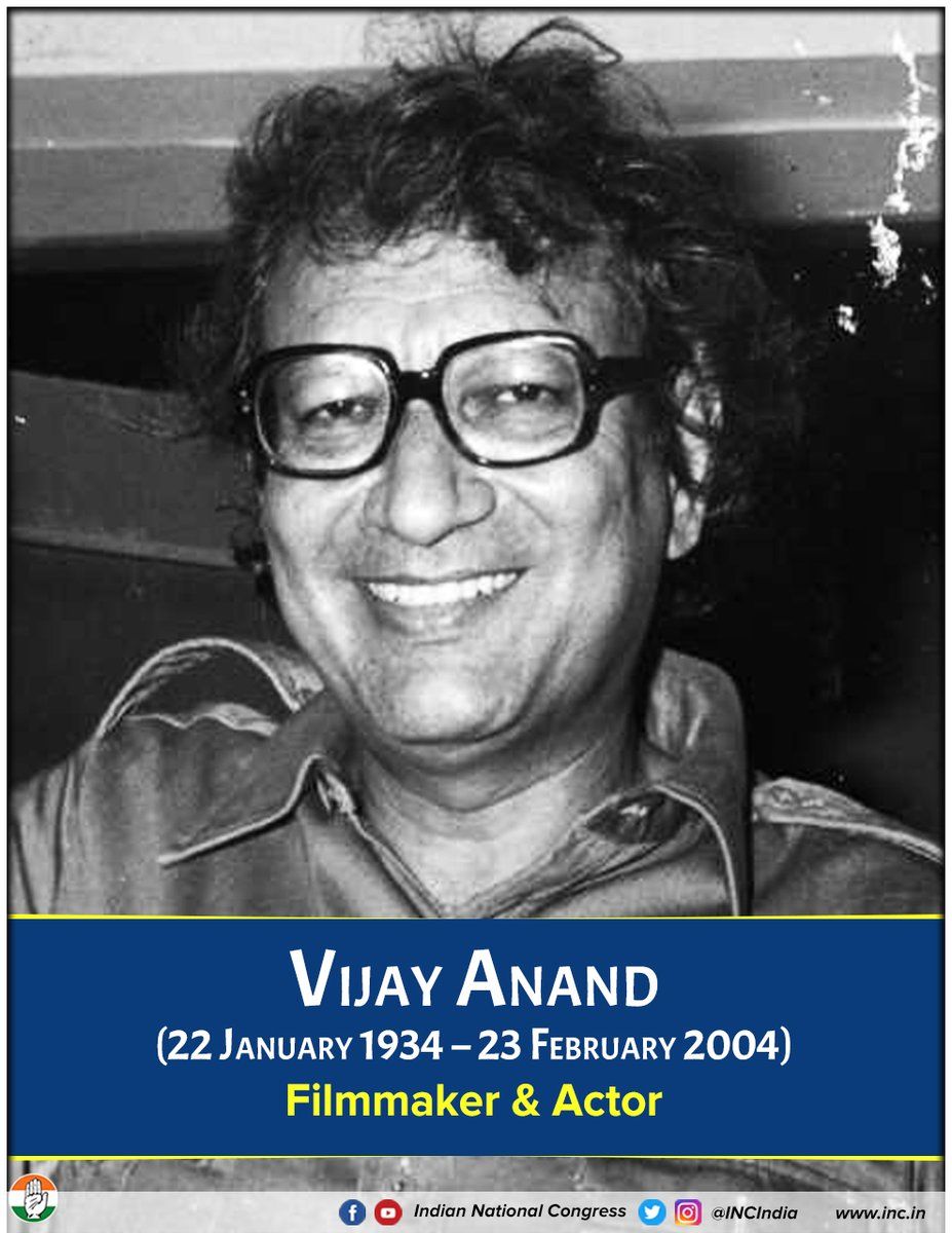 Congresswin24's tweet photo. Vijay Anand was an Indian filmmaker, producer, screenwriter, editor and actor. He is well known for acclaimed films such as Guide and Johny Mera Naam. https://t.co/Nq6Q8GhV6S