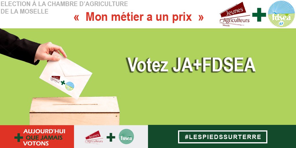 FDSEA57's tweet image. Voter JA+FDSEA, c’est faire le choix d’une forte crédibilité, d’être écouté, pris au sérieux. Si le monde agricole veut se faire entendre, il faut voter en nombre. Notre liste n’est pas composée d’élites, plusieurs n’ont pas de responsabilité et portent la légitimité du terrain.