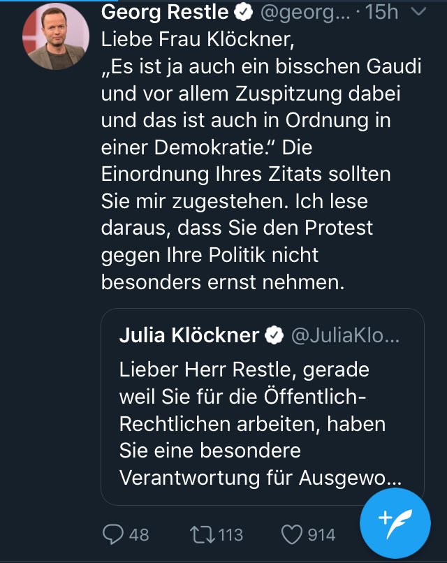 watch_union's tweet photo. Die ewige Verliererin und #CDU-Landwirtschaftsministerin Julia #Klöckner hat sich mit @georgrestle über ein Zitat angelegt, welches deutlich zeigt, wie sehr sie die Gesellschaft ernst nimmt.
Wir sind da eindeutig im #TeamRestle und ihr? /TN https://t.co/CVx9qq2kZ5
