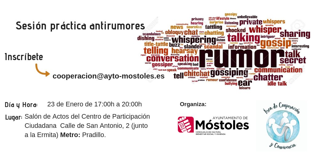 Cooperayconvive's tweet photo. El Área de @Cooperayconvive continúa con la formación de Agentes Antirumores. El 23 de enero,a las 17:00 impartiremos la 2ª sesión formativa a l@s Agentes Trabajaremos estrategias que nos sirvan para desmontar los rumores en torno a la diversidad cultural. Espacio abierto. https://t.co/3UGza4FTU6