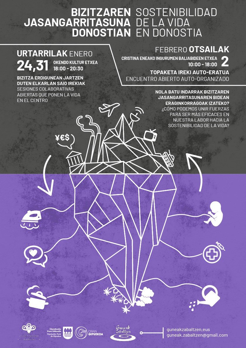 GuneakZabaltzen's tweet photo. #GuneakZabaltzen
Nola batu indarrak bizitza jasangarrirako bidean? 
#Donostia-n saretzeko+auzolanerako aukera aparta urt 24+31n (18:00). #GuneIrekia ots2an (10:00-18:00)
Gran ocasión para enredarnos y colaborar por la sostenibilidad de la vida.
Izena eman! https://t.co/mrPp6D29mn https://t.co/hC1c4P90bQ