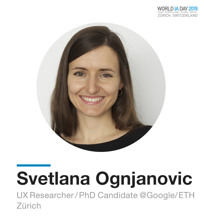 It's time to meet more of our #WIAD19 #Zurich #speakers! 

Svetlana <a href="/ognjanova/">Svetlana Ognjanovic</a>, a UX Researcher at Google, will talk about how design clutter affects user performance and who might be more sensitive to it.

Find out more and get your ticket at 2019.wiadswitzerland.org