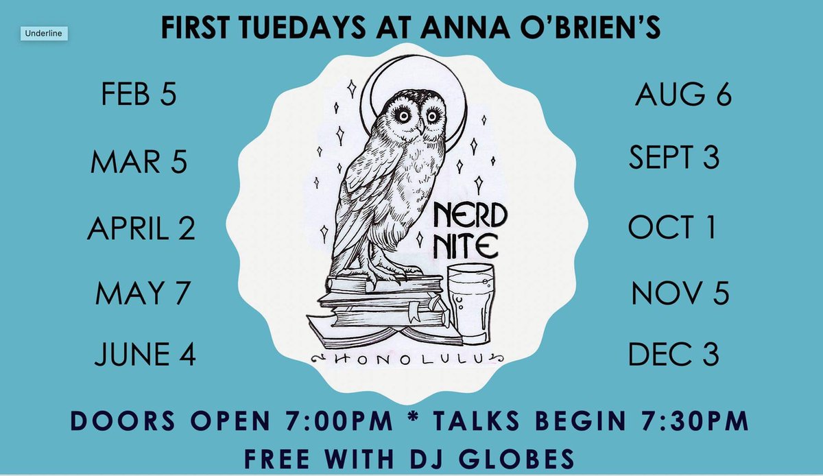 #NerdNiteHNL 2019 schedule is up! #bethereandbesquare #nerdnite #honolulu #free #firsttuesdays