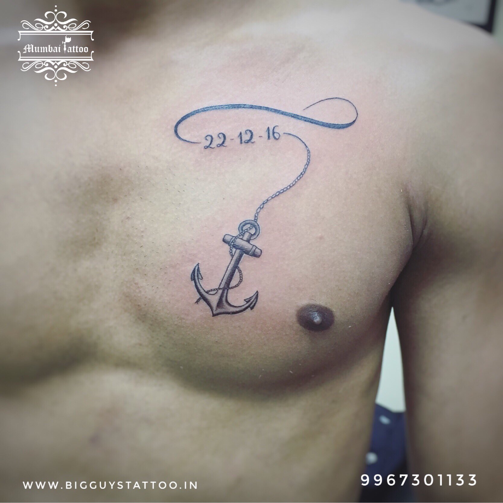 Chest Eagle Anchor Tattoo by Pino Bros Ink