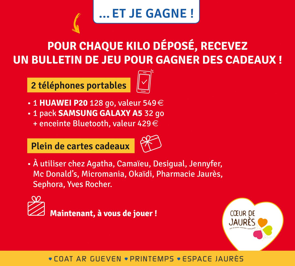 #BREST [VIDE-DRESSING SOLIDAIRE – 3e ÉDITION] 
Du 30 janvier au 2 février, participez à notre grande chaine de solidarité au profit du <a href="/secourspop/">Secours populaire</a> ! 
➡️ 1re édition : 5,9 tonnes  récoltés !
➡️ 2e édition : 9,7 tonnes récoltés !
➡️ 3e édition, dépasserons-nous les 10 tonnes ?!?🏆