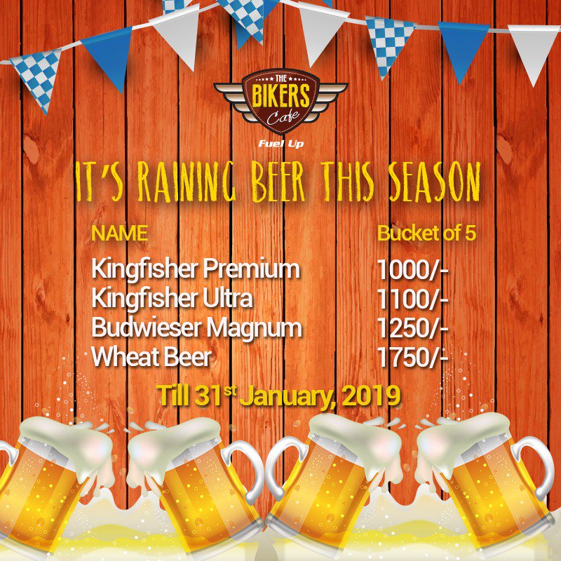 CafeBikers's tweet photo. What's better than a beer bottle? A beer bucket! Step into The Bikers Cafe and lift the bucket of 5 beer bottles at an unbelievable price! Hurry and choose from your favourite range of beer.
Call us 9674565455 or Visit us at https://t.co/IfHzeUa1Gt
#tbc #thebikerscafe #breakfast https://t.co/ByXeUNqurJ