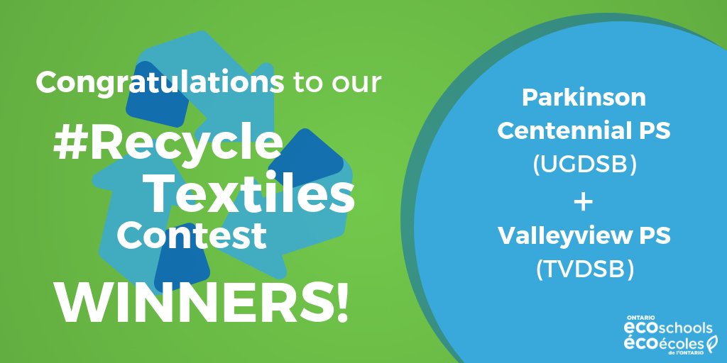 EcoSchoolsCAN's tweet image. ICYMI: We are pleased to announce the winners of the #RecycleTextiles contest in collaboration with @bag2schoolna: Congratulations to @PCPS__1 in @ugdsb for collecting 6.667 kgs of textiles per student, and Valleyview PS in @TVDSB for collecting 6.421 kgs per student!