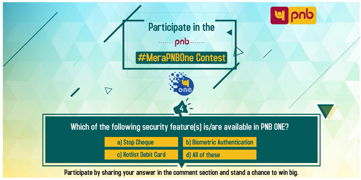 #ContestAlert : Test your knowledge about the newly launched #PNBOne App. Participate in the #MeraPNBOne Contest & stand a chance to win big. #Contest Rules : bit.ly/2RXuuph