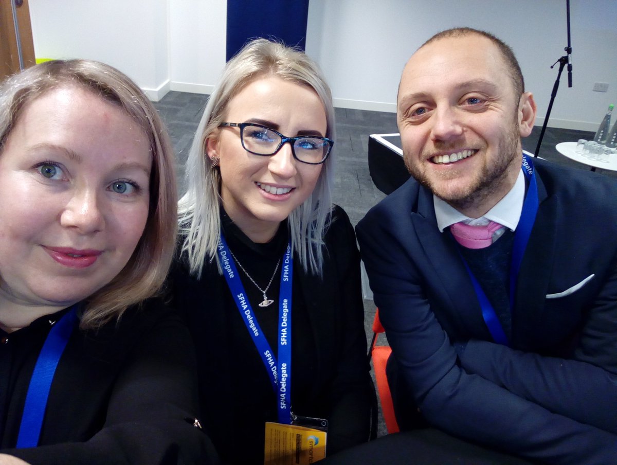 HousemarkScot's tweet photo. Our team, Monika Gouws and Amy Horeckyj are attending the @sfha_hq #housinginnovationscotland event today in #Glasgow, here pictured with Callum @CIHScotland. https://t.co/zByA19Eg6w