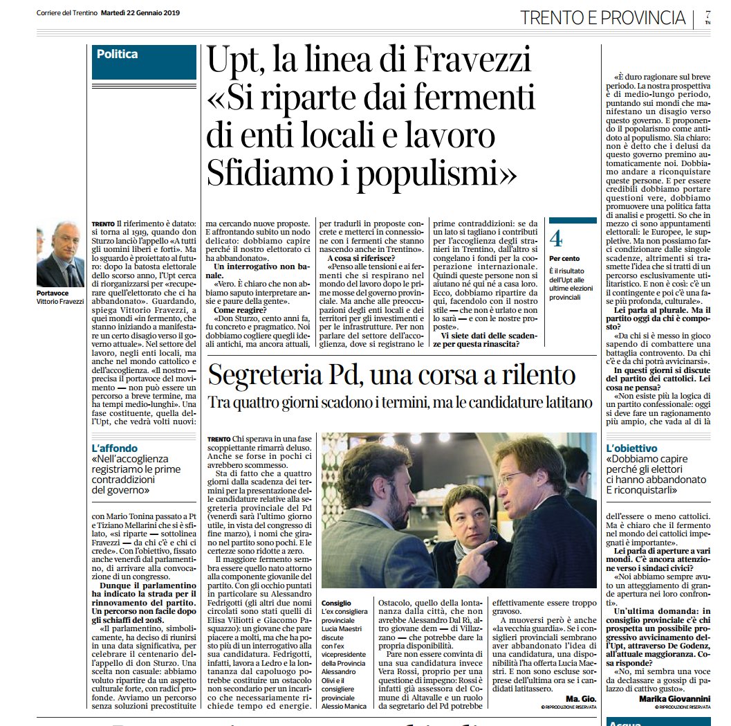 VFravezzi's tweet photo. Upt, la linea di Fravezzi
«Si riparte dai fermenti di enti locali e lavoro. Sfidiamo i populismi»
@UPTrentino #Fravezzi #VittorioFravezzi https://t.co/lWlpwi5Q2M
