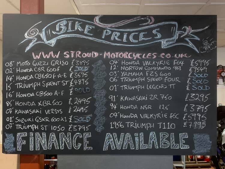 Check out our bikes for sale. Always a good choice in our showroom.
stroud-motorcycles.co.uk