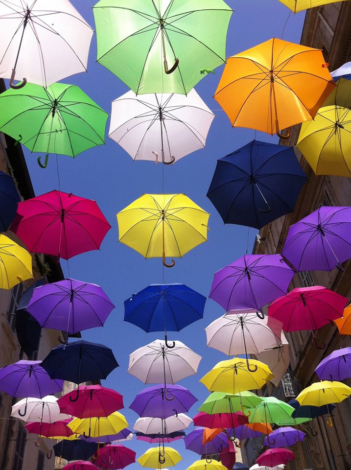 lifefrance's tweet image. Daily #French #photooftheday Umbrellas in Beziers - I like to imagine 100 Mary Poppins floating off into the sky...